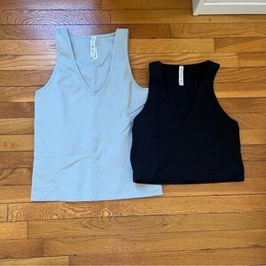 Athleta V-Neck Workout Tops - Black Cropped and Light Blue Full Length M